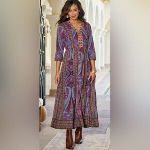 Soft Surroundings The Mira Dress Purple Paisley Size large